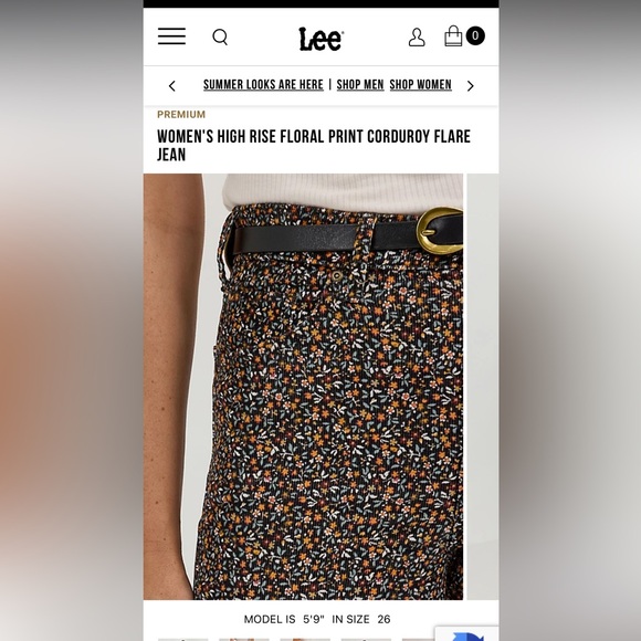 WOMEN'S HIGH RISE FLORAL PRINT CORDUROY FLARE JEAN - Picture 5 of 8